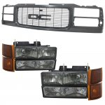 2000 GMC Sierra 3500 Black Grille and Smoked Headlights Set