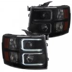 2014 Chevy Silverado 3500HD LED DRL Projector Headlights Black Smoked