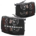 2007 Chevy Silverado 3500HD Black Smoked LED DRL Headlights
