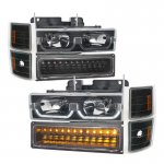 Chevy 2500 Pickup 1994-1998 Black DRL Headlights and LED Bumper Lights