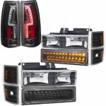 Chevy 3500 Pickup 1994-1998 Black Headlights LED DRL and Custom LED Tail Lights