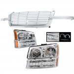 Chevy Silverado 2500 2003-2004 Chrome Billet Grille and Halo Headlights LED Bumper Lights