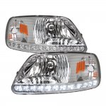 Ford Expedition 1997-2002 Clear Crystal Headlights LED DRL