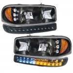 2001 GMC Sierra 2500 Black Headlights LED DRL Bumper Lights