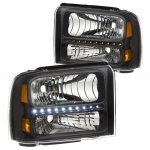 Ford F350 Super Duty 2005-2007 Black Headlights LED Daytime Running Lights
