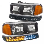 GMC Yukon XL 2000-2006 Black Headlights and LED Bumper Lights DRL