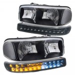 GMC Sierra 1500HD 2001-2006 Black Clear Headlights and LED Bumper Lights DRL