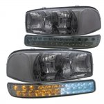 2001 GMC Sierra 2500 Smoked Clear Headlights and LED Bumper Lights DRL
