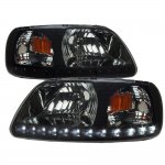 Ford Expedition 1997-2002 Black Smoked Crystal Headlights LED DRL