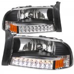 2000 Dodge Dakota Black Euro Headlights with LED Signal Lights