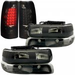 Chevy Silverado 2500 1999-2002 Black Smoked Headlights Set and LED Tail Lights