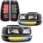 Chevy Silverado 3500 2001-2002 Black Headlights LED DRL and LED Tail Lights