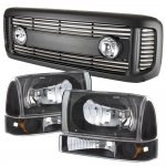 2003 Ford Excursion Black Grille with Fog Lights and Headlights Set