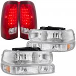 Chevy Silverado 1999-2002 Chrome Headlights and LED Tail Lights Red Clear