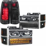 Chevy Silverado 1994-1998 Black LED DRL Headlights Set and LED Tail Lights