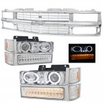 Chevy 1500 Pickup 1994-1998 Chrome Grille and Projector Headlights LED Bumper Lights