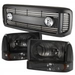 2002 Ford Excursion Black Grille Lights Smoked Headlights Set
