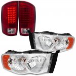 Dodge Ram 3500 2003-2005 Clear Headlights and LED Tail Lights Red Clear