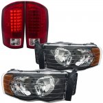 Dodge Ram 3500 2003-2005 Black Headlights and LED Tail Lights Red Clear