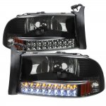1999 Dodge Dakota Black Smoked Headlights LED DRL Signal Lights
