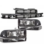 2003 Chevy S10 Black Grille and Black Clear Headlights Set
