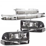 1999 Chevy S10 Chrome Grille and Black Clear Headlights Set