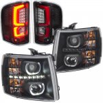 Chevy Silverado 2007-2013 Black Halo DRL Projector Headlights Red Optic LED Tail Lights