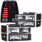 GMC Sierra 2500 1994-2000 Black Headlights Set Black Out LED Tail Lights