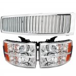 Chevy Silverado 2007-2013 Chrome Vertical Grille and Headlights set