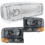 Ford F250 Super Duty 1999-2004 Chrome Grille and Smoked Headlight Set