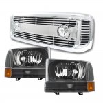 Ford Excursion 2000-2004 Chrome Billet Grille and Black Headlight Sets