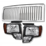 2009 Ford F150 Chrome Vertical Grille and Black Euro Headlights