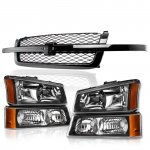 Chevy Avalanche 2003-2006 Black Grille and Headlights Bumper Lights