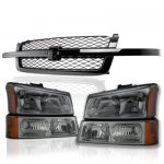 Chevy Silverado 1500HD 2003-2004 Black Grille and Smoked Headlights Bumper Lights