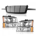 Chevy Silverado 2500 2003-2004 Black Front Grill and Clear Headlights