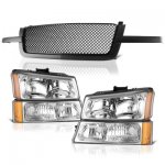 Chevy Avalanche 2003-2006 Black Mesh Grille and Clear Headlights