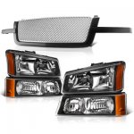 Chevy Avalanche 2003-2006 Black Grille Silver Mesh and Headlights