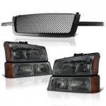Chevy Silverado 2500 2003-2004 Black Mesh Grille and Smoked Headlights