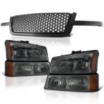 Chevy Avalanche 2003-2006 Black Custom Grille and Smoked Headlights