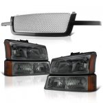 Chevy Silverado 1500HD 2003-2004 Black Grille Silver Mesh and Smoked Headlights