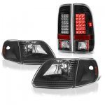 Ford Expedition 1997-2002 Black Headlights Corner Lights and LED Tail Lights