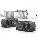 2000 GMC Sierra 2500 Chrome Vertical Grille and Smoked Clear Headlights Set
