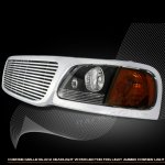 Ford F150 1999-2003 Chrome Billet Grille and Black Euro Headlights Set