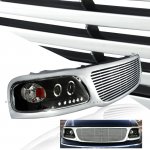 2002 Ford F150 Chrome Billet Grille and Black Projector Headlights