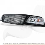 Ford F150 1999-2003 Black Billet Grille and Clear Projector Headlights