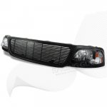 2002 Ford F150 Black Billet Grille and Black Euro Headlights Set
