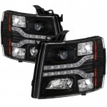 Chevy Silverado 2007-2013 Black Projector Headlights LED DRL Facelift