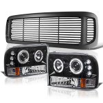Ford Excursion 2000-2004 Black Grille and Halo Projector Headlights Conversion