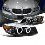 2006 BMW 3 Series Sedan Halo Black Halogen Projector Headlights LED
