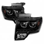 2011 Ford F150 Black Halo Projector Headlights LED DRL
